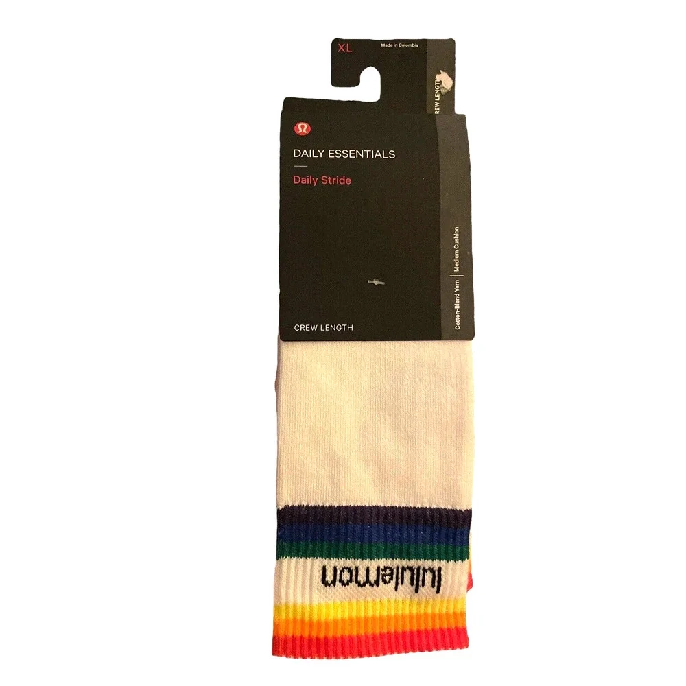 Lululemon Daily Essentials‎ Daily Stride Crew Length Sock Men XL White Stripes